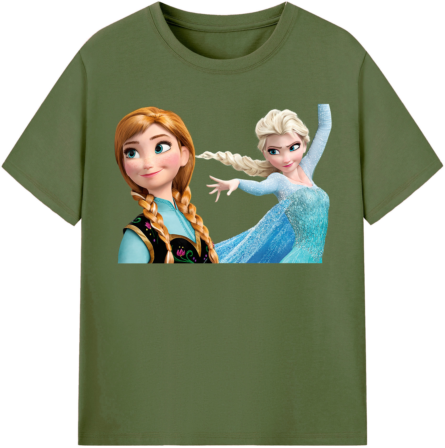 （画像用） アナと雪の女王 アンナ エルサ Frozen Anna Elsa 綿100％半袖Tシャツ（フロントプリント）